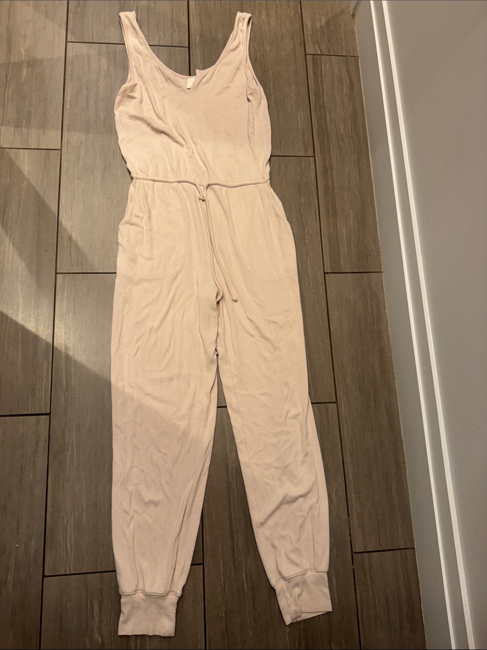 Women's Sleeveless Scoop Neck Jumpsuit in Light Beige